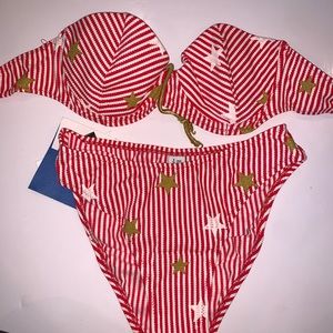 NWT 90s Strapless striped patriotic bikini set
